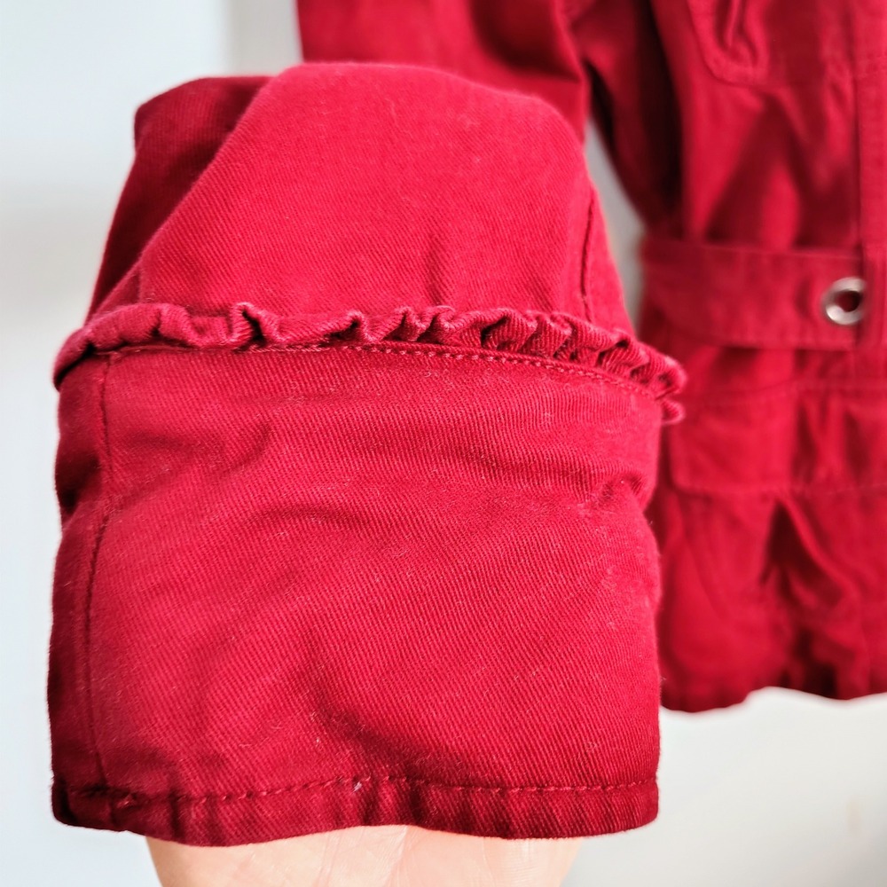 Converse One Star Red Cotton Utility Field Jacket Ruffle Neck Belted Womens L - Picture 6 of 10